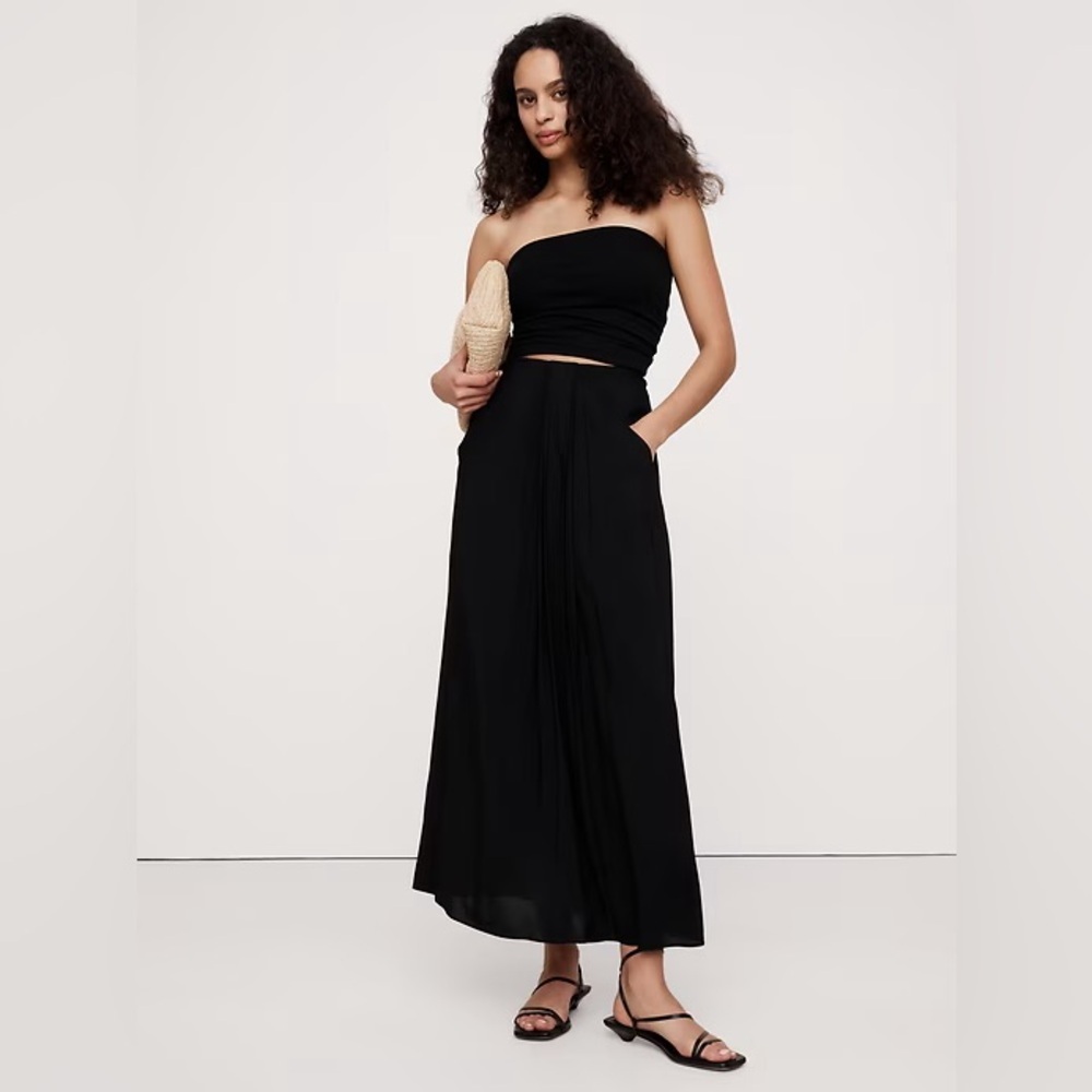 NWT! Banana Republic Black Stretch-Crepe Drape Front Maxi Skirt - Size XXS 🌅2️⃣